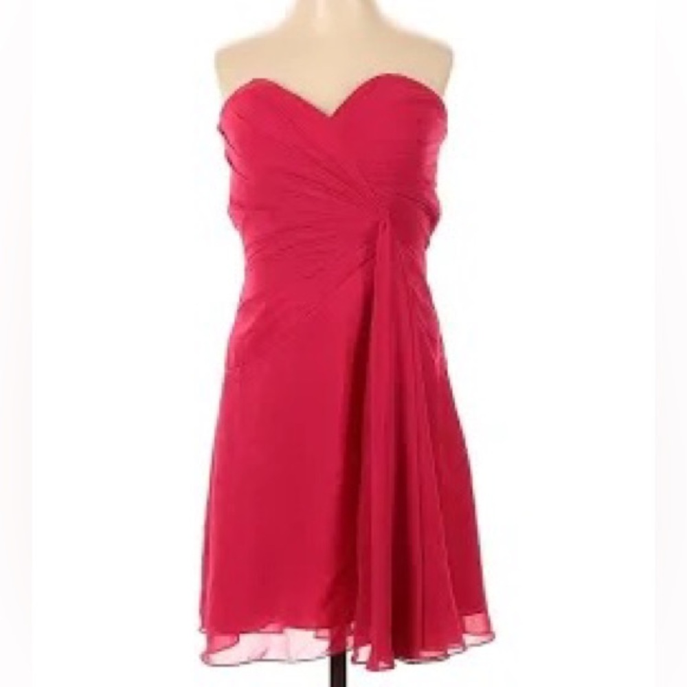 DAVIDS BRIDAL: RED CHIFFON STRAPLESS  KNEE LENGTH COCKTAIL DRESS SIZE 10